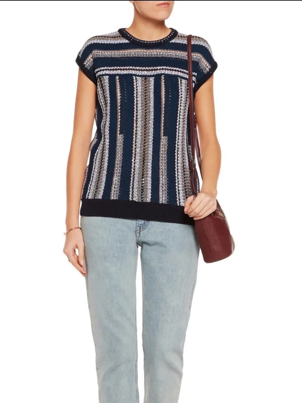 Tory Burch Navy Stripe Knit Sweater